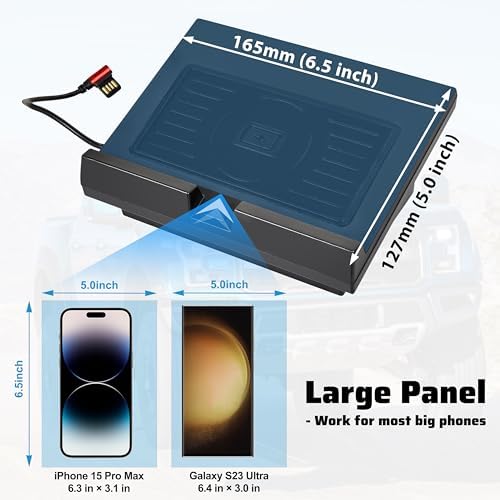 Streamlined Wireless Charging Solution for Ford F-150 (2018-2023) – Qi-Compatible Center Console Charger with USB-A & USB-C Ports for Enhanced Device Connectivity and Fast Charging Performance, Perfect for On-the-Go Power Needs