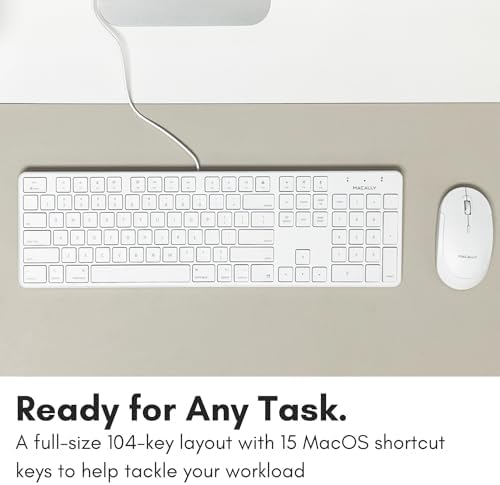 Enhance Your Workspace with the Macally Ultra-Slim USB Wired Keyboard – Full-Size Design & Number Keypad for Mac & Windows Devices, Elegant Silver Finish for Style and Durability