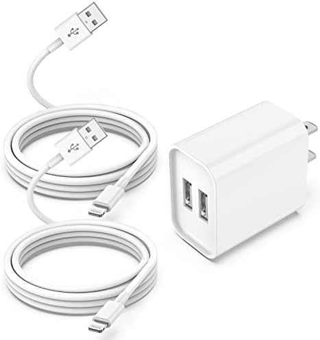Ultra-Fast Dual Port USB Wall Charger with 10-Foot Lightning Cable – Apple MFi Certified i Phone Charging Solution, Perfect for i Phone 12/11/XR/Xs/8/7/6/SE/i Pad – Compact & Efficient Power Delivery for Home and Travel
