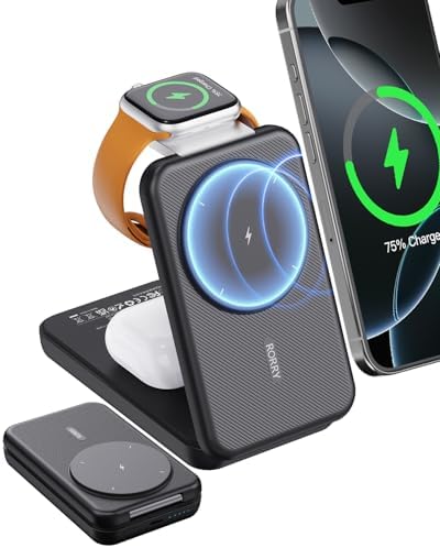 RORRY 10,000 m Ah 3-in-1 Portable Charging Station – Versatile Mag Safe Power Bank for i Phone 12-16 & Apple Watch 5-Ultra 2 – Compact, Foldable Design for Effortless Travel – Dual Charging Ports for Enhanced Efficiency and Speed