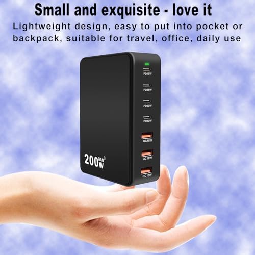 200 W Ga N 7-Port USB Fast Charger Hub – High-Speed Multi-Device Power Adapter for Mac Book, i Phone 15/16, DELL, and i Pads – Compact Charging Station with Smart Charging Technology for Enhanced Compatibility and Efficiency