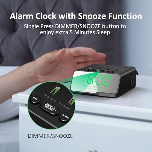 Smart USB Charging Alarm Clock with Power Strip, 6 FT Cord – Multifunctional Bedside Station Featuring 4 USB Ports & 2 Outlets for Home, Hotel, or Travel – Adjustable Brightness & ON/OFF Control for Ultimate Convenience and Fast Device Charging