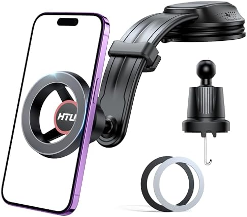 HTU 2025 Mag Safe Car Mount – Advanced 5-in-1 Magnetic Phone Holder for i Phone with Robust Suction Power and Customizable Bendable Design for Dashboard, Windshield, and Vent – Elegant Light Rose Finish, Safety Certified for Ultimate Reliability