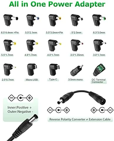 Universal 30 W Adjustable AC to DC Power Adapter – Multi-Voltage Switching Power Supply with 15 Interchangeable Tips and Polarity Converter for Optimal Device Compatibility – Ideal for LED Strips and Small Electronics – Global Input Voltage 100-240 V for Travel Convenience and Enhanced Efficiency