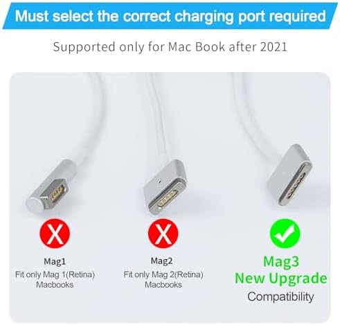 140 W USB-C Power Adapter for Mac Book Pro & Air – Fast Charging with Magnetic Connector, 6.6 FT Braided Cable & LED Indicator – Ultimate Compatibility & Safety Features for M1, M2, M3 Models (2021-2024)