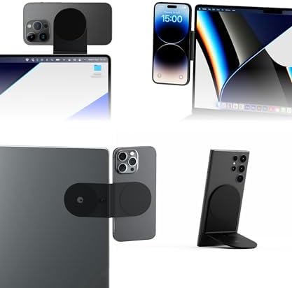 Rolling Square Edge Pro Core – Magnetic Mount Phone Holder Stand for Computers and Tablets | Secure Metal Plate Adhesive or Standalone Mode Compatible with MagSafe, Qi, and Non-MagSafe Devices, Gray – Enhanced Compatibility and Speed