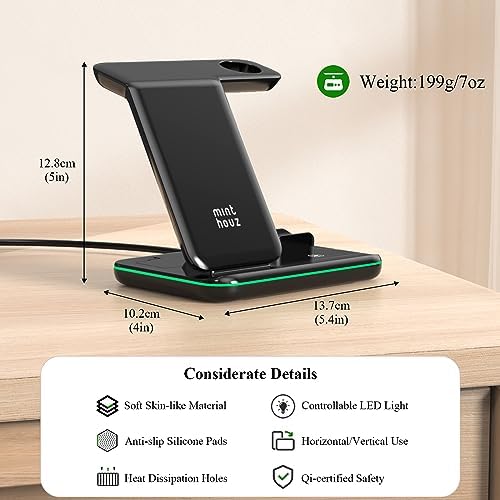 Minthouz 3-in-1 Fast Wireless Charging Station – 18 W Power Hub for i Phone 15/14/13/12/11, Air Pods & i Watch – Sleek, Space-Saving Design with QC3.0 Adapter for Effortless Charging Convenience and Style