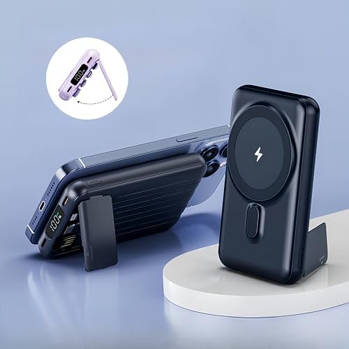 RCHL Mag Safe Portable Charger with 10,000 m Ah Capacity – 5-in-1 Fast Charging Power Bank Featuring Built-in Cables, LED Display, and Foldable Stand for i Phone 16/15/14/13 & Samsung Galaxy S25/S24 – Ultimate Convenience for On-the-Go Power Solutions