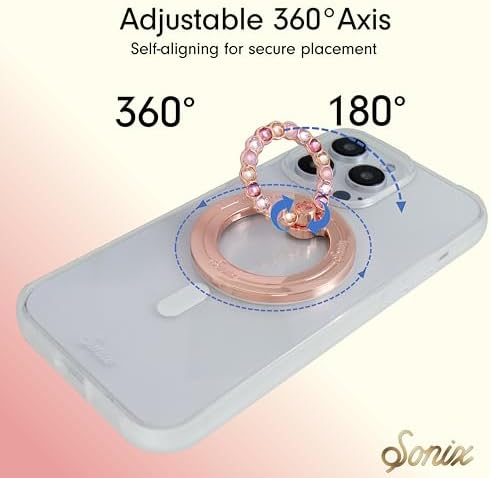Elevate Your i Phone Experience with the Sonix Magnetic Phone Grip – Stylish Rhinestone Ring Holder for i Phone 12, 13, 14, 15 Series – Effortless 360° Rotation and Secure Mag Safe Compatibility – Sleek Silver/Clear Design for Ultimate Functionality and Fashion