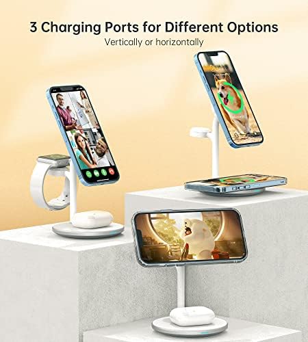 Sleek Yellow Wood Grain 3-in-1 Wireless Charging Station for Apple Devices – Fast 15 W Mag-Safe Charger with QC 3.0 Adapter for i Phone 16/15/14/13/12, Apple Watch Ultra/S9/8, and Air Pods – Elevate Your Workspace with Ultimate Compatibility and Modern Aesthetics, Perfect for Streamlined Charging Solutions