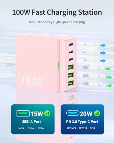 Revolutionize Your Charging Routine with the 100 W Ga N 6-Port USB C & A Power Station – Ultimate Fast Charging Hub for i Phone, i Pad, Samsung, and Android Devices – Compact Cube Design with Smart Power Management for Efficient Multi-Device Charging Solutions