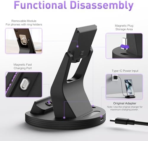 120 W Magnetic USB C Charging Dock: Fast Charging Station for Galaxy A15, A55, A35 – Sleek Desktop Stand with Type-C Tips for Phones, Earbuds, and Kindles – Ultimate Compatibility and Efficiency for Any Workspace