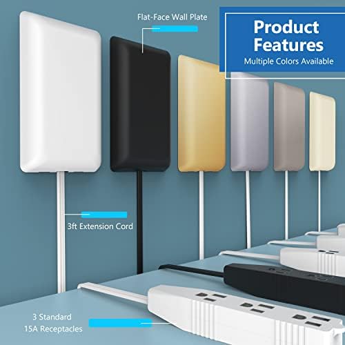 LIDER Ultra-Thin Flat-Face Outlet Extender with 3 Receptacles – Space-Saving Power Strip with 3 ft Cord, ETL-Listed for Safety, Sleek White Design for Modern Interiors – Perfect Solution for Enhanced Device Charging and Versatile Placement