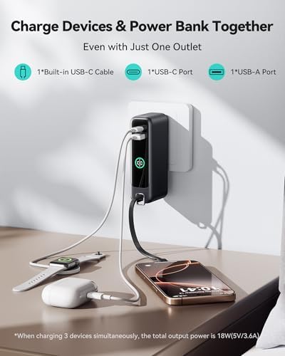 INIU 3-in-1 Travel Power Bank: 10000 m Ah Fast Charger with Built-in USB-C & Foldable AC Plug – Ultimate Portable Charging Solution for College Students, Travelers, and Tech Enthusiasts – Blue – Charge Multiple Devices Effortlessly!