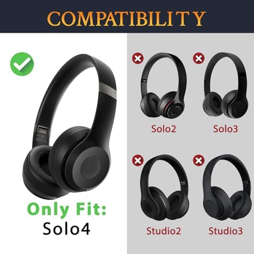 Transform Your Beats Solo 4 Wireless Headphones with SOULWIT Premium Replacement Earpads – Luxurious Soft Protein Leather & High-Density Noise Isolation Foam for Ultimate Comfort and Sound Enhancement – Stylish Black Design for Long Listening Sessions and Seamless Compatibility