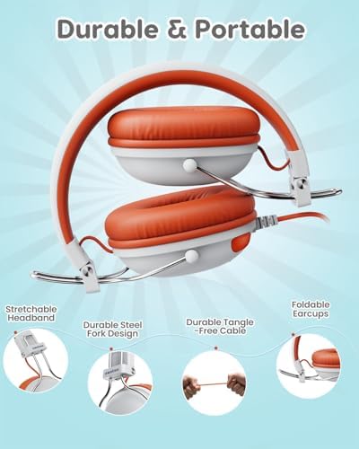 Safeguard Your Child’s Hearing with Durable Wired Headphones Featuring Volume Limiting Technology – Comfortable On-Ear Fit for Extended Use in School, Travel, and Entertainment – Enhanced Stereo Sound with 3.5 mm Compatibility – Available in Eye-Catching Blue and Red for Boys and Girls