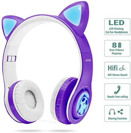 Vibrant Purple Wireless Bluetooth Headphones for Kids with LED Lights – Safe 85 d B Volume Control, Music Sharing Fun, and Long Battery Life – Perfect Over-Ear Headphones for Boys and Girls to Enjoy Music and Learning on the Go