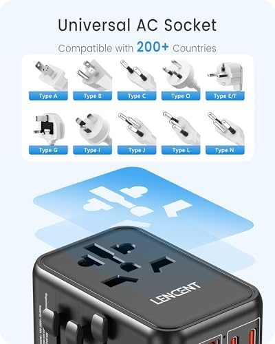 LENCENT 20 W Fast Charging Universal Travel Adapter – Compact International Power Converter with Dual USB and USB Type-C Ports – Ultimate Solution for Worldwide Device Charging in USA, UK, EU, and AUS (Black) – Reliable and Safe Charging for Global Explorers