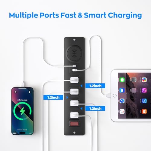 Recessed Power Strip with Integrated 15 W Wireless Charger – Versatile Desktop Charging Station Featuring 2 USB-C Fast Charging Ports & Dual AC Outlets for Home and Office Use – Streamlined Design for Clutter-Free Spaces & Enhanced Device Compatibility