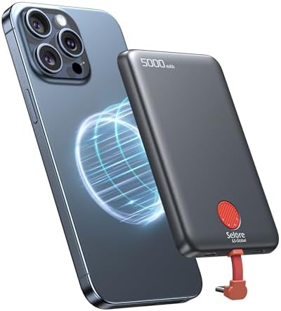 Ultra-Slim Magnetic Power Bank 5000 m Ah – PD 20 W Fast Charging Portable Charger with Built-in USB-C Cable for i Phone 15/16 & Samsung Android – Compact Travel Battery Pack for Effortless Power On-the-Go