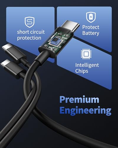 Ultra-Fast USB C to USB C Charging Cable – 2-Pack 3 FT Type C Charger Cord for i Phone 16/15 Pro Max/Plus, i Pad Pro/Air/Mini, Mac Book, Samsung Galaxy S25/S24/S23, Google Pixel 9/8/7 & Android Devices – Durable, Tangle-Free Design for Optimal Performance and Versatility