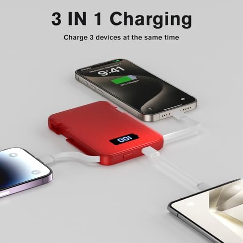 Ultra-Slim 5000 m Ah Portable Charger with Built-in Cables – Travel-Friendly Power Bank for i Phone & Android Devices – Lightweight, Efficient, and Universally Compatible External Battery Pack – High-Speed Charging with Multiple Safety Protections – Perfect for Daily Use and Emergency Power Needs – Ideal for Travelers and On-the-Go Charging Solutions