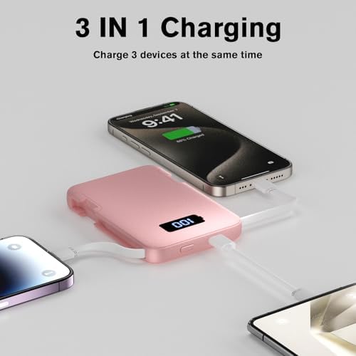 Ultra-Slim 5000 m Ah Portable Charger with Built-in Cables – Travel-Friendly Power Bank for i Phone & Android Devices – Lightweight, Efficient, and Universally Compatible External Battery Pack – High-Speed Charging with Multiple Safety Protections – Perfect for Daily Use and Emergency Power Needs – Ideal for Travelers and On-the-Go Charging Solutions