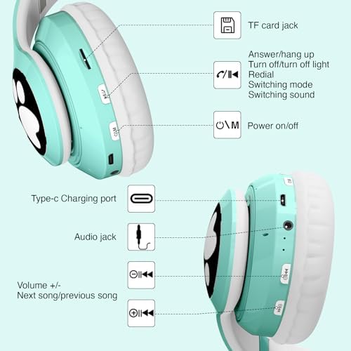 Playful Cat Ear Bluetooth Headphones for Kids – Foldable Over-Ear Design with LED Lights, Safe Listening Volume Control, Built-in Microphone, and Multi-Device Connectivity – Ideal for Music, Movies, and Gaming on i Phones, i Pads, Smartphones, and More!