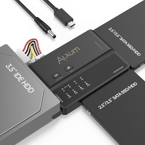 Maximize Your Data Management with the Alxum 3-in-1 USB C to SATA & IDE Adapter – High-Speed 5 Gbps Data Transfer, Effortless Hard Drive Cloning & Dual Drive Support for SATA III & IDE 133 HDD/SSD – Includes 12 V 2 A Power Adapter for Enhanced Performance and Compatibility