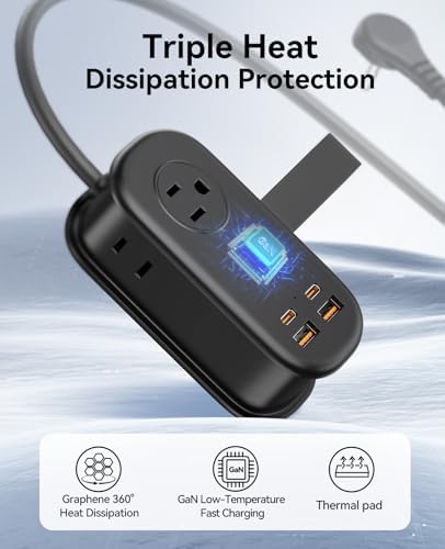 ORICO 65 W Ga N Travel Power Strip: 7-in-1 Charging Solution with 3 AC Outlets, 2 USB-A, 2 USB-C Ports, Flat Plug Design & 4 FT Extension Cord – Ultimate Fast Charger for Mac Book Pro/Air, i Pad Pro, i Phone 15/14/13 – Lightweight & Portable for Effortless Travel