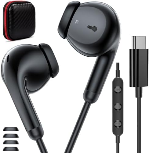 High-Fidelity USB C Earbuds with Ergonomic Design & Integrated Mic – Premium Sound Quality for Samsung S25 Ultra, i Phone 16, Pixel 9, and More – Magnetic Carry Case for Effortless Portability & Enhanced Compatibility – Perfect for Music Lovers & Professionals