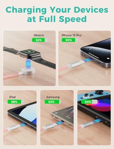 Versatile 3-in-2 USB C Charging Cable for Apple Watch and i Phone – 4 FT Multi-Device Fast Charger Compatible with Apple Watch Ultra/SE/10/9/8/7/6/5/4/3/2/1 & i Phone 16/15/14/Galaxy S23 – Lightweight Travel Essential for Efficient Power-Up Solutions