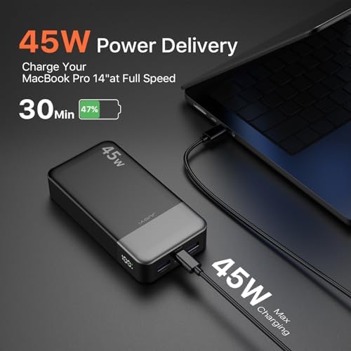 High-Capacity 20000 m Ah Portable Power Bank with 45 W Fast Charging – PD3.0 & QC4.0 Compatible Charger for i Phone 15, Galaxy, Mac Book, and More – Stylish Blue Design with LED Battery Indicator for Ultimate Convenience and Versatility
