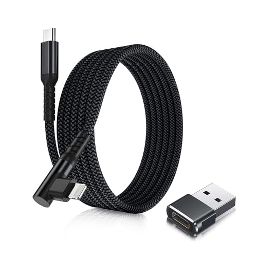 Basesailor 10 FT Right Angle i Phone Charger Cable – 90-Degree USB-C to Lightning Cord with USB A Adapter for Fast Charging – Perfect Compatibility with i Phone 14, 13 Pro Max, 12, 11, XS, XR, X, 8, 7, 6 Plus, 5 SE & i Pad 8, 9 – Enhanced Durability for Seamless Multitasking & Convenient Use