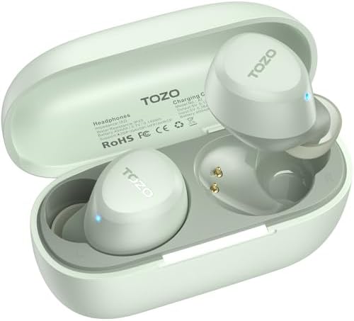 TOZO A1 Wireless Earbuds – Bluetooth 5.3 Lightweight IPX5 Waterproof Earphones with Dual Mic for AI Calls, Immersive Sound Experience, Customizable 32 EQ Presets via App, Ergonomic Fit & Portable Charging Case for Active Lifestyles