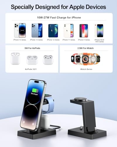 30 W Ultra-Fast 3-in-1 Charging Station for Apple Devices – ADADPU Multi-Device Charger Dock for i Phone 14/13/12/11 Pro, Apple Watch Series 8/7/6/5/4/3/2/SE & Air Pods – Sleek, Space-Saving Design with Advanced Safety Features for Efficient Power Management