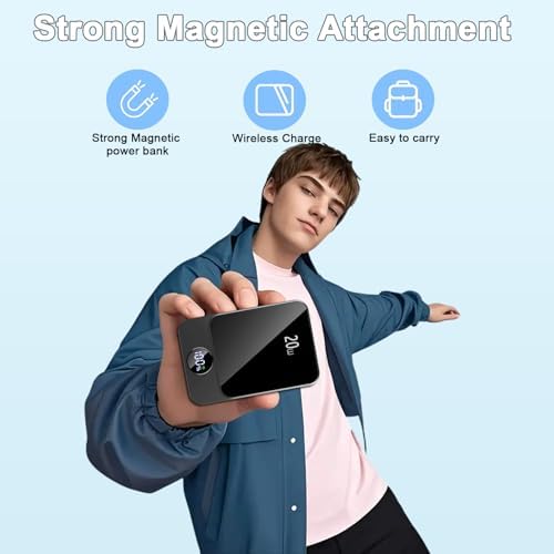Magnetic Power Bank 10000 m Ah with PD 20 W Fast Charging – Ultra-Compact Portable Charger Compatible with Mag Safe for i Phone 12/13/14/15/16 Pro/Pro Max, Samsung, and Android Devices – Rapid Charging Solution for On-the-Go Power Needs