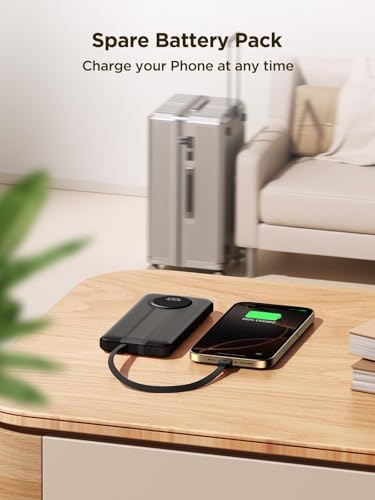 Aioneus 10000 m Ah Portable Charger with Dual Built-in Cables – High-Speed 22.5 W USB-C Power Bank for i Phone 16/15 and Samsung Galaxy S24/S10 e – All-in-One Travel Battery Pack with Intelligent LED Display and Automatic Power Off for Enhanced Device Safety and Compatibility