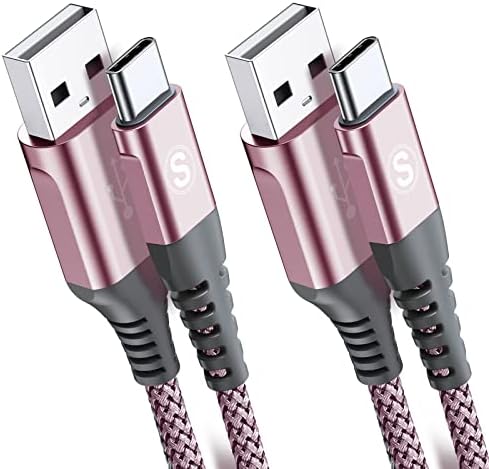 sweguard 3.1 A Fast Charging USB Type C Cable – 2 Pack 6.6 ft Nylon Braided Charger for Samsung Galaxy, LG, Moto, PS5 – Durable, Tangle-Free, High-Speed Data Sync – Ultimate Compatibility and Convenience in Pink