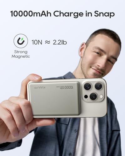 Ultra-Slim Kuulaa Mag Safe Wireless Power Bank 5000 m Ah – 20 W Fast Charging Portable Charger with Magnetic Wallet & Stand for i Phone 15/14/13/12 Pro Max – High-Performance USB-C Battery Pack for On-the-Go Convenience