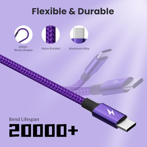 Versatile 4-in-1 Nylon Braided Charging Cable – 2 Pack, 5 FT Length, Fast Charging Universal USB Cable for Lightning, USB-C, and Micro USB Devices, Optimized for High-Speed Connectivity and Enhanced Durability, Ideal for Phones, Tablets, and More