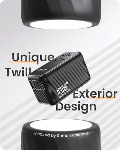LENCENT 85 W Universal Travel Adapter with Retractable USB-C Cable – High-Speed International Plug Converter Featuring 3 Type-C & 1 USB-A Ports for Effortless Worldwide Charging – Your Ultimate Travel Essential for Maximum Compatibility, Fast Charging, and Ga N Technology Efficiency
