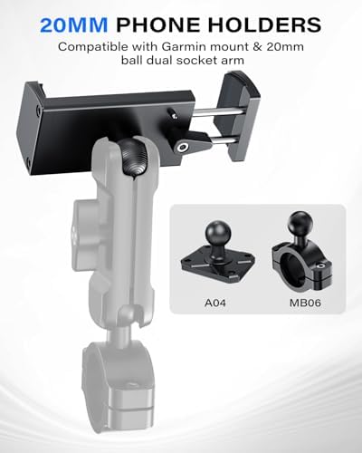 1Zero Aluminum Dash Mount Cell Phone Holder Compatible with 6-8.5″ iPhone & Android Smartphones, 20mm (0.787 inches) Attachment Ball Fit for RAM Mounts Double Socket Arm, One-Click Lock – Enhanced Compatibility and Speed