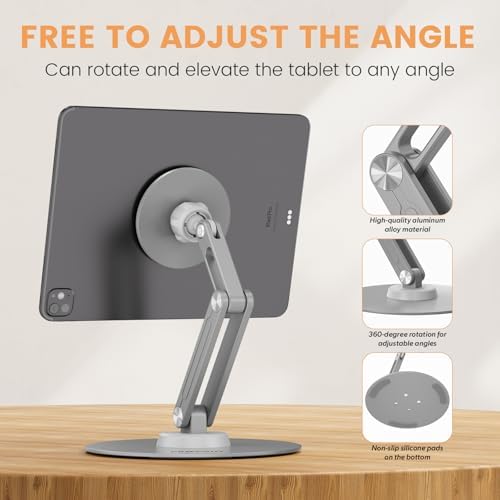 Versatile Magnetic i Pad Stand – Foldable Aluminum Alloy Tablet Holder with 360° Adjustable Rotation for Optimal Viewing and Enhanced Stability – Lightweight and Portable Accessory for Home and Office Use (Sleek Gray Finish)