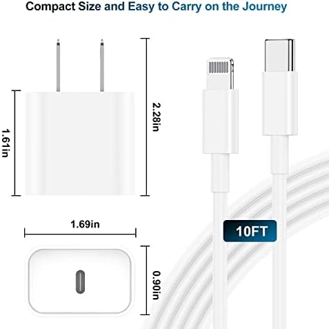 Ultra-Fast 20 W USB-C Charger with 6-Foot Lightning Cable – Convenient 3-Pack for i Phone 14/13 Pro, Ideal for Home and Travel – Superior Durability and Extended Reach for Effortless Charging Anytime