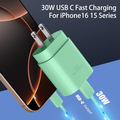 30 W Ultra-Fast USB C Wall Charger with 10 FT Cable in Stylish Purple Gradient | Rapid Charging Solution for Phone 15 Series & S24 Ultra Plus | Compact & Versatile Power Adapter for Modern Devices
