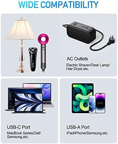 10 FT USB C Surge Protector Power Strip with 6 AC Outlets & 3 Fast Charging USB Ports – Ideal Travel Charging Station with Overload Protection, Flat Plug Design, and Wall Mount Capability for Home Office & Dorm Use – 1875 W/15 A Enhanced Safety & Speed