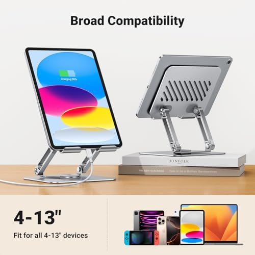 UGREEN 360° Rotating Aluminum Tablet Stand – Adjustable Dual Rod Holder for Enhanced Support and Stability – Ideal for i Pad Pro, Air, Mini, and E-Readers – Perfect for Home and Office Use – Sleek, Portable Desk Accessory for Effortless Viewing and Productivity