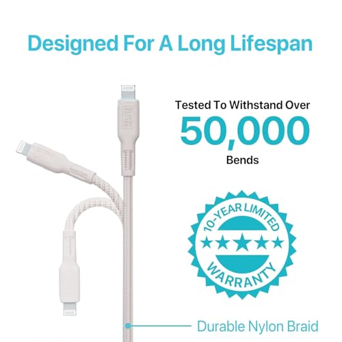 BLACK+DECKER Lightning to USB Charging Cable – Ultra-Fast Charge & Data Sync for All Apple Devices – Durable Braided Construction, Lightweight & Travel-Ready – Versatile Lengths & Color Options, Including Convenient 3 ft Length