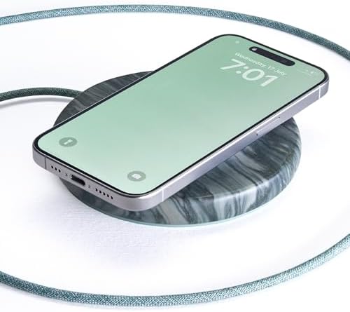 Elevate Your Charging Experience with the Einova Dual Classic Stone – Luxurious Wireless Charging Pad in Genuine Black Marquina Marble, Handcrafted in Italy, Featuring a 6 ft Integrated USB-C Cable for Fast Charging of Smartphones, Wireless Earbuds, and Smartwatches – Unmatched Aesthetics and Broad Compatibility for Qi-Enabled Devices